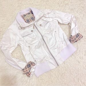 Burberry London White Nova Check button zip jacket top sweater rare M